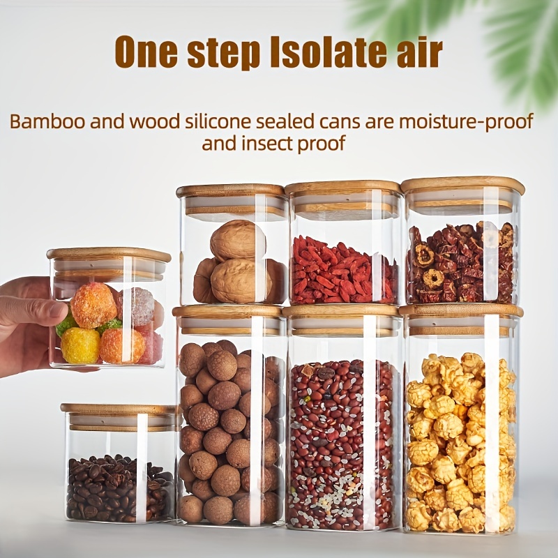 High Borosilicate Glass Bamboo And Wood Lid Glass Storage - Temu