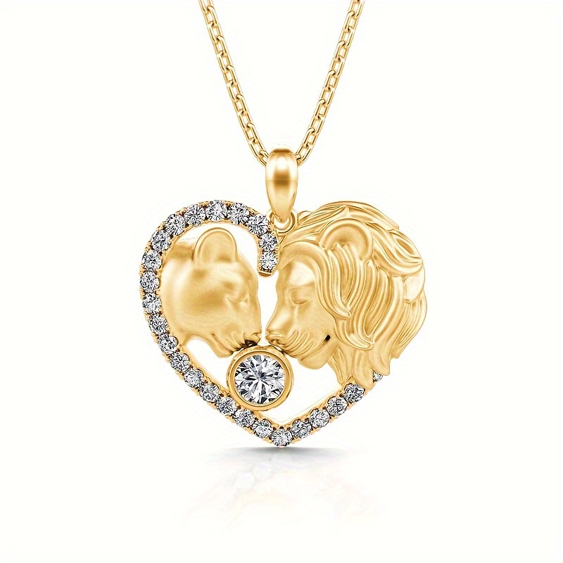 Trendy and Personalized Lion Gemstone Heart-Shaped Pendant Necklace, Cool Animal Necklace, The First Choice for Holiday Gifts, Fashionable Girl