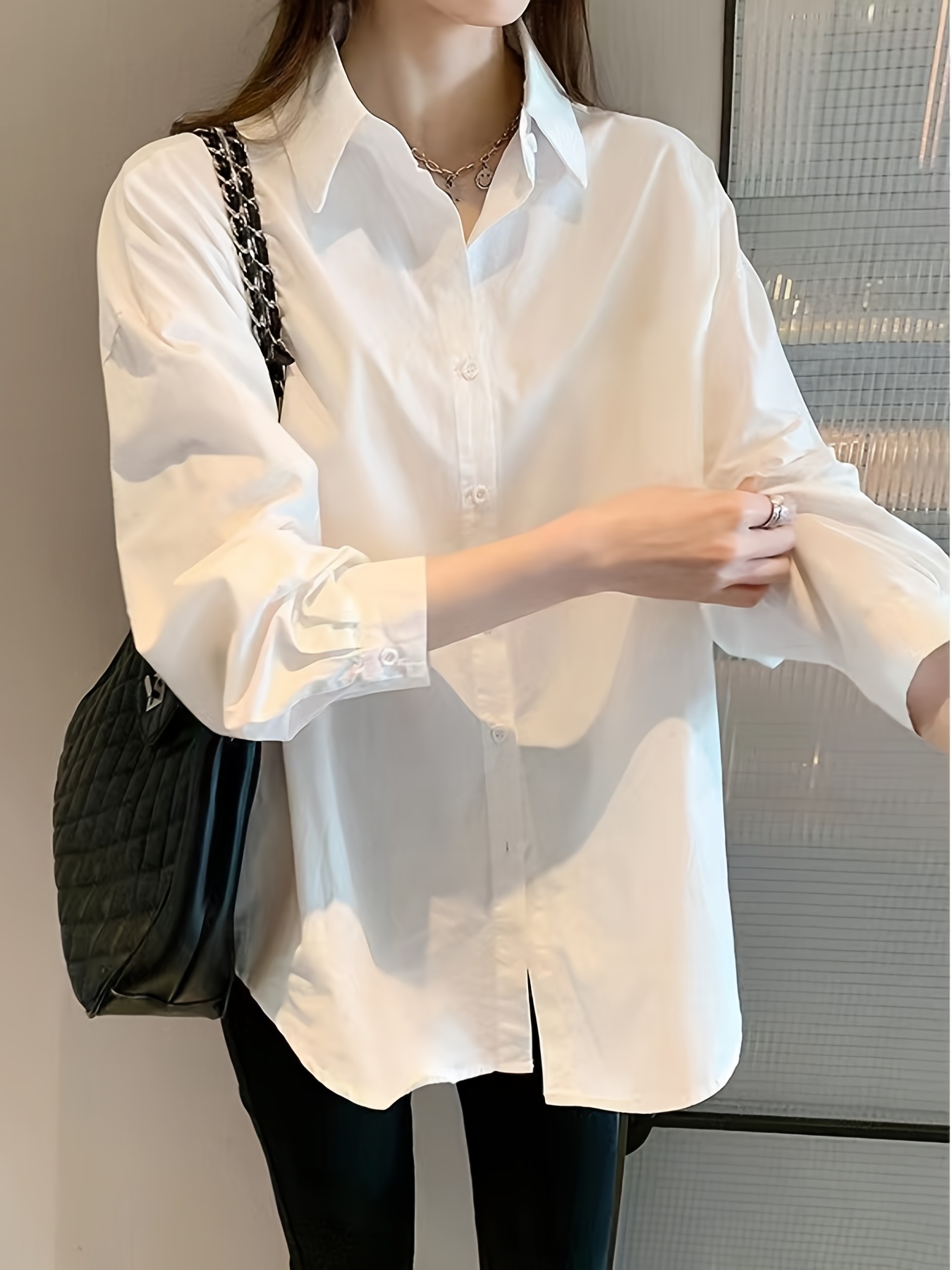 Camisas de solapa sueltas con cuello en V, blusas casuales de manga larga  con botones, blusas, ropa de mujer - Temu