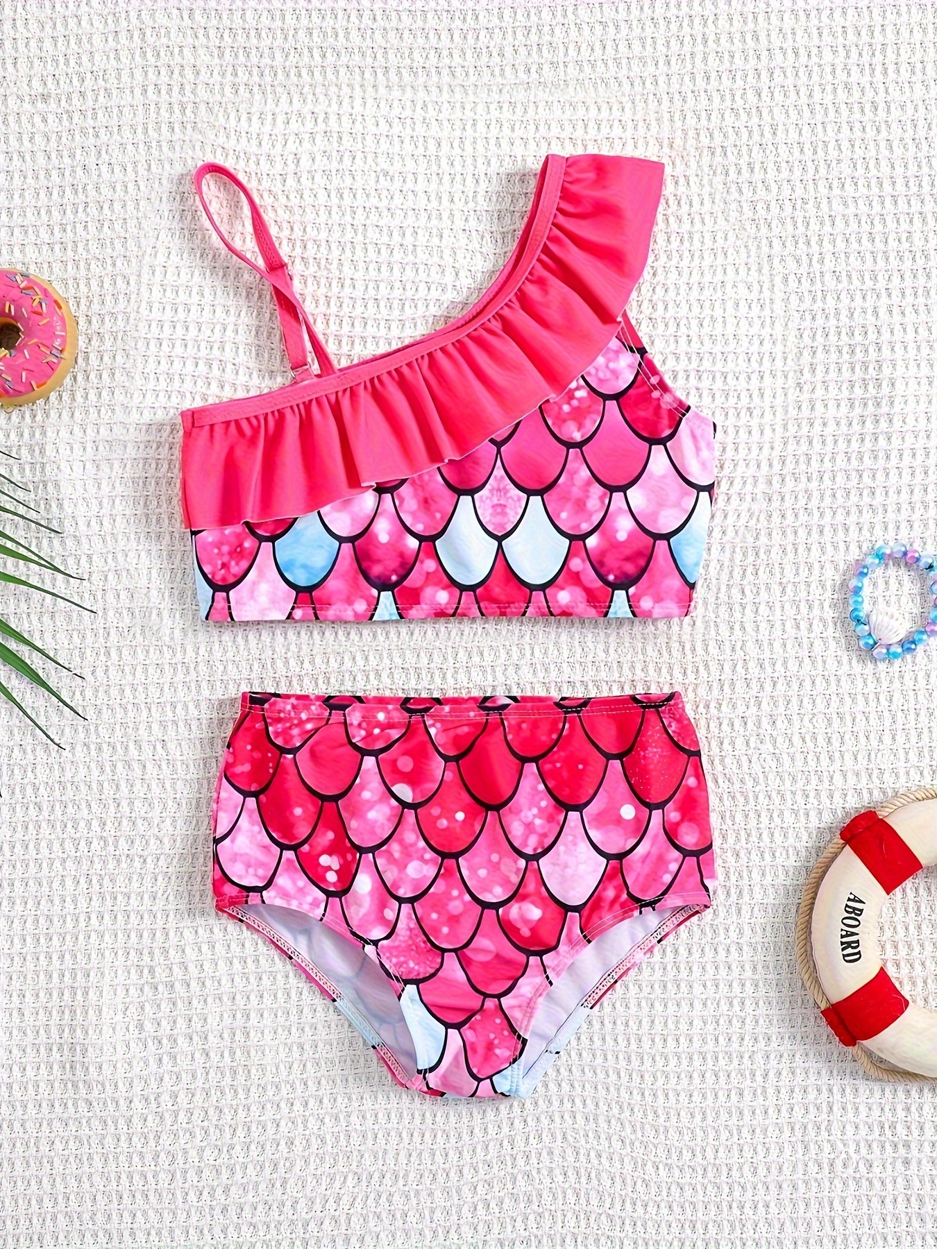 2pc Watermelon & Strawberry Ruffled Cami Top & Shorts Swimsuit Set