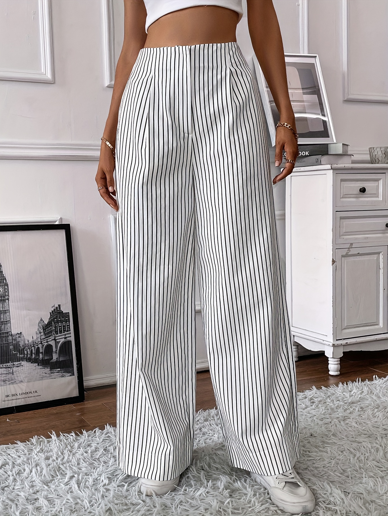 Women's Striped High-Rise Wide-Leg Pants