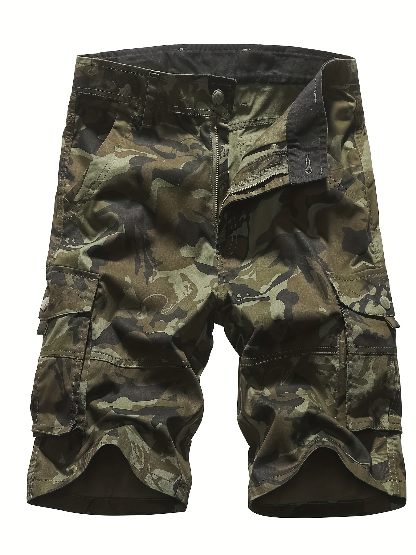 Pocket Camo Print Casual Shorts, Men's Cotton Cargo Camouflage Shorts,Casual,Temu