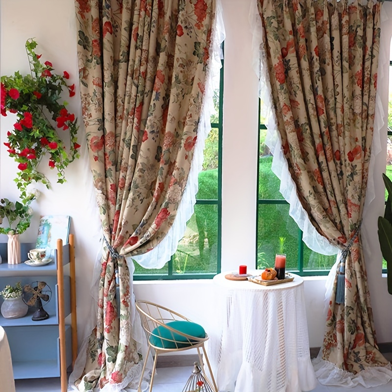 Cortina de encaje ondulado para ventana francesa, cortinas cortas para sala  de estar, dormitorio de boda