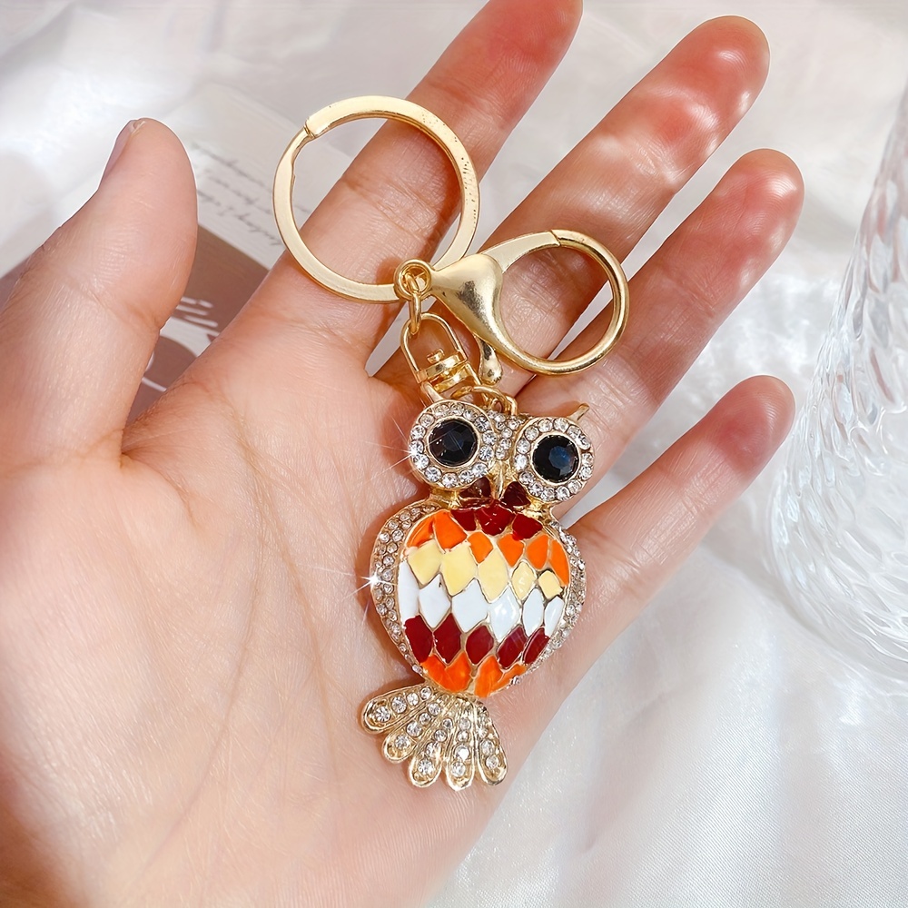 Bag Charm Crystal Key chain Owl Keyring Handbag, Purse, Rhinestones, Lanyard