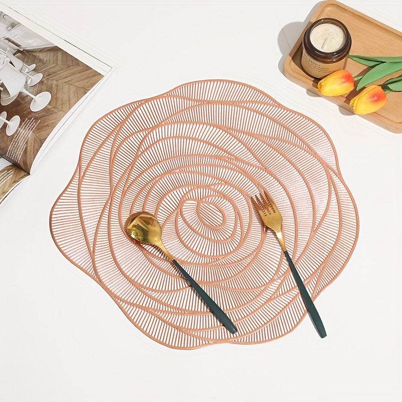 Round Golden Rose Flower Placemat, Sweet Tassel, Elegant Placemat