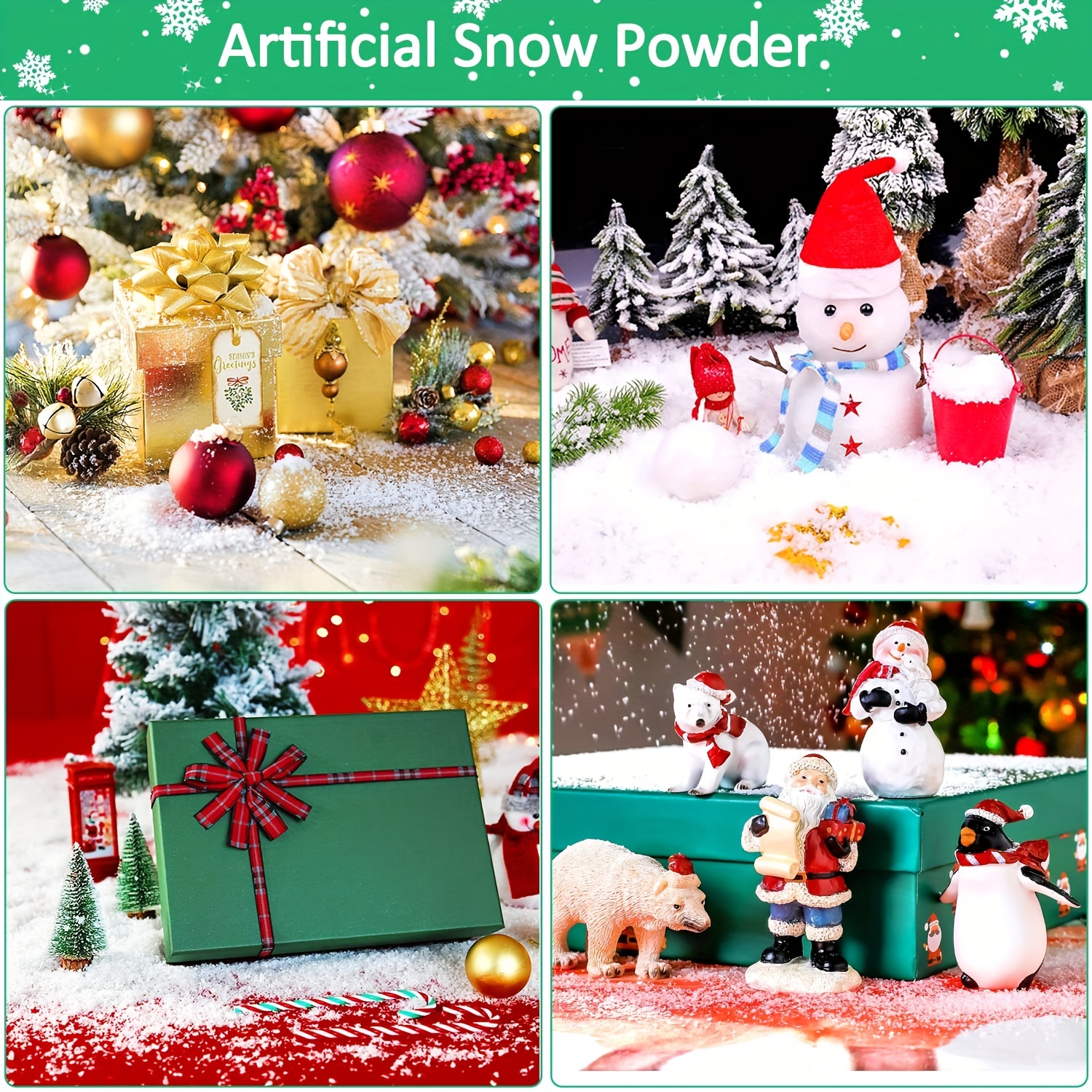 Fake Snow Decoration Artificial Snow for Christmas Decorations, Fake Snow  for Christmas Village Craft Displays, Instant Snow Plastic Snowflakes for