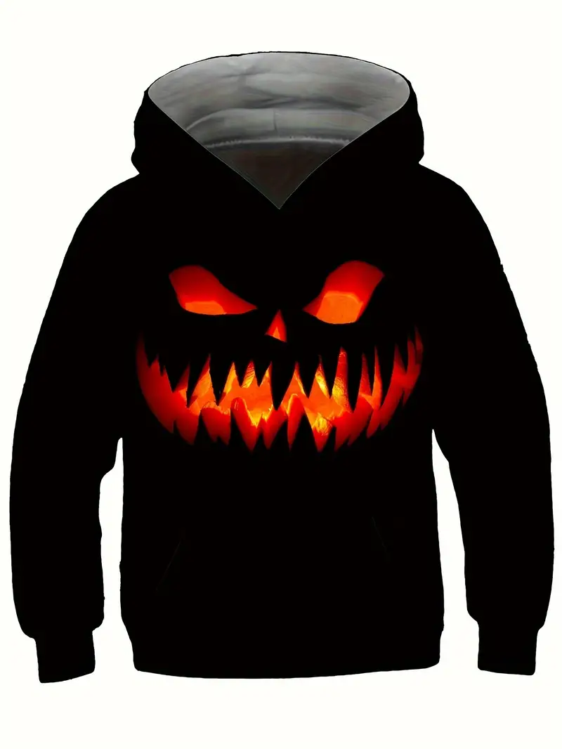 Halloween Flame Pumpkin Print Boys Casual Pullover Long Sleeve Hoodies, Boys  Sweatshirt For Spring Fall, Kids Hoodie Tops Outdoor - Temu