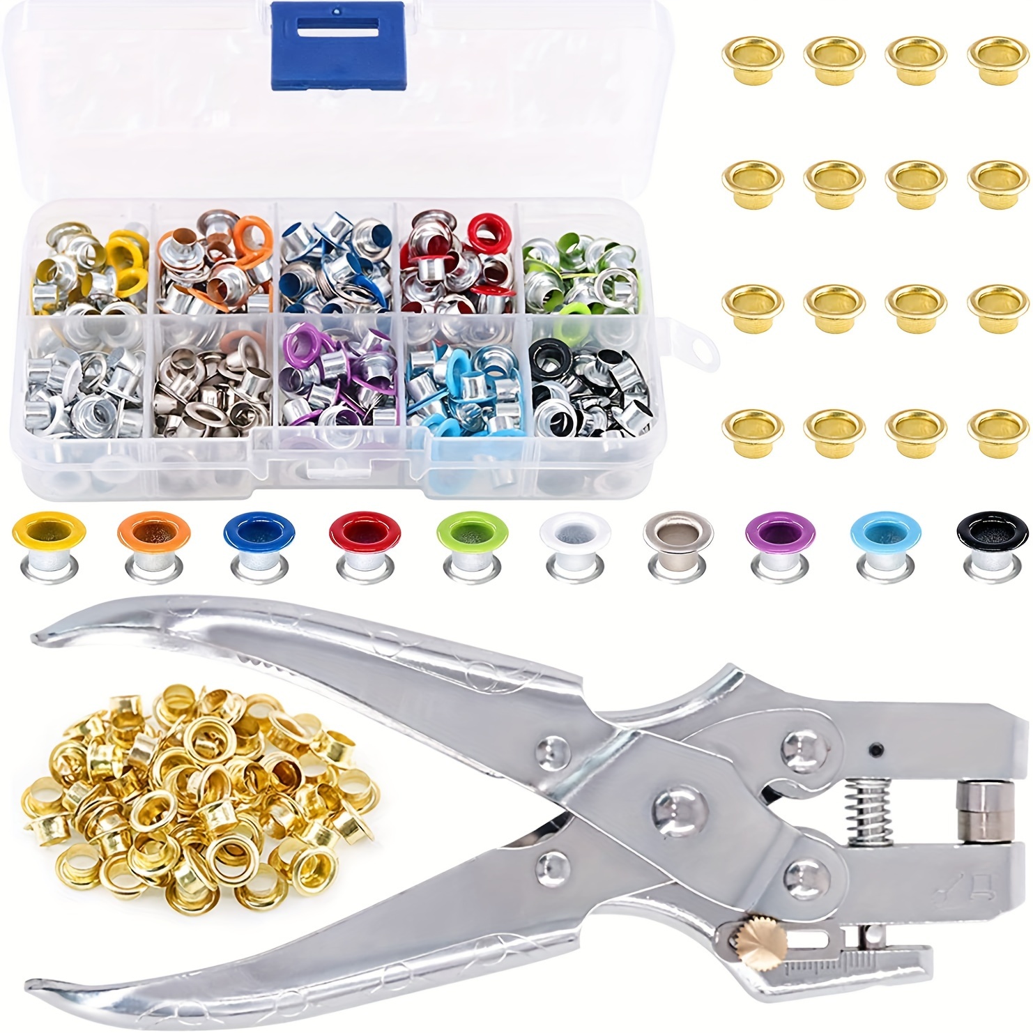 Pangda Grommet Tool Kit Grommet Setting Tool and 100 Sets Grommets Eyelets with Storage Box (1/2 inch Inside Diameter)