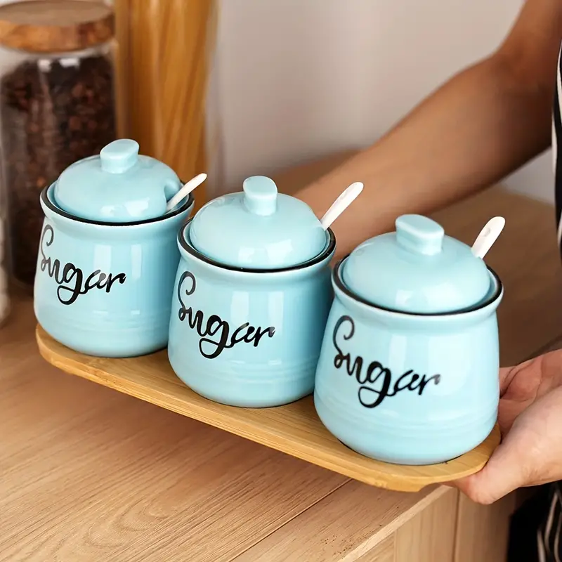 Ceramic Sugar Bowl With Lid And Spoon Sugar Container For - Temu
