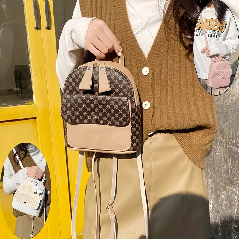 Mochila con patrón geométrico, mochila pequeña con cremallera de moda para  mujer para el trabajo y la escuela (7.48 * 6.69 * 2.36) pulgadas - Temu  Mexico