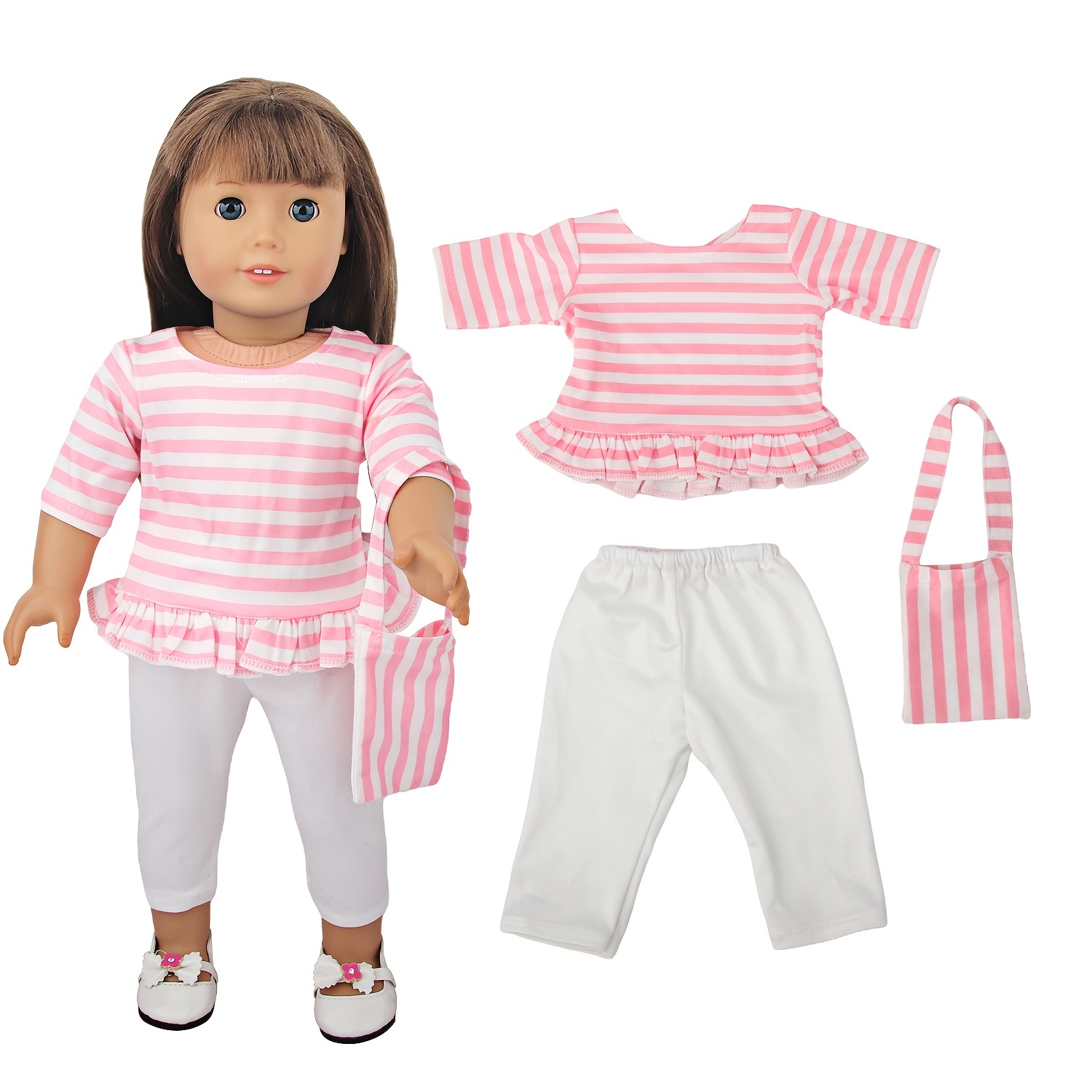18'' 45 Doll Pink Striped Jacket Bag Pants 3pc Set (No Doll)