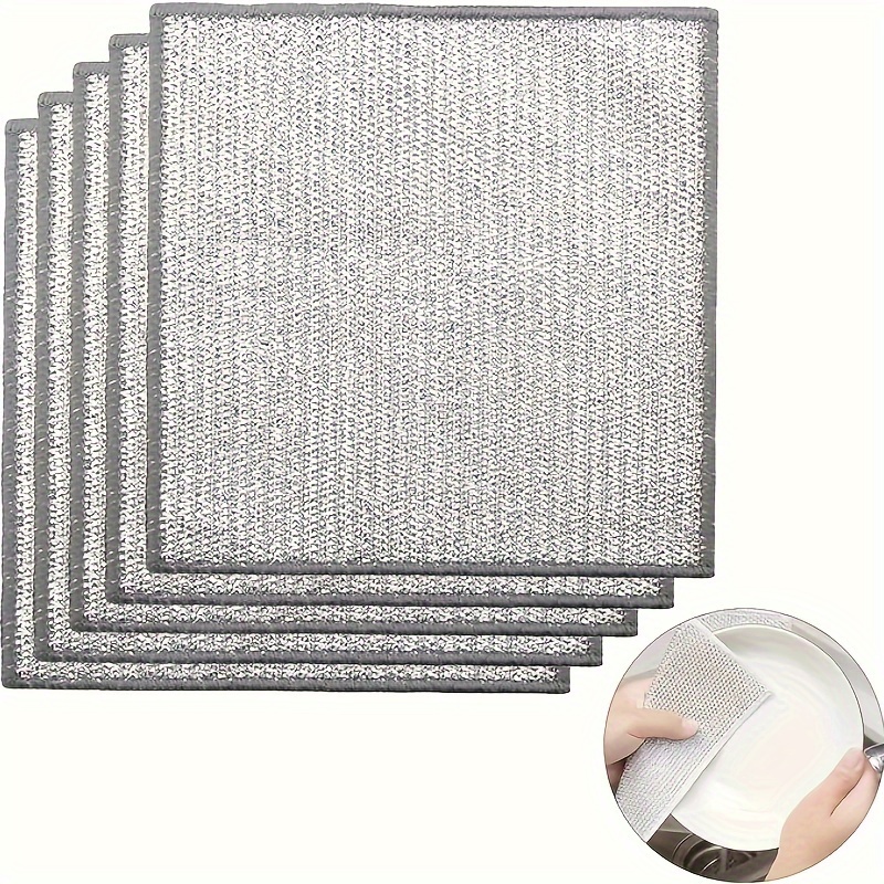 10pcs/Pack Single-Sided Silver Wire Cleaning Cloth, Metal Scrubber,  Non-Stick Oil Steel Wool Cleaning Cloth, Multi-Functional Household Kitchen  Cleaning Tool