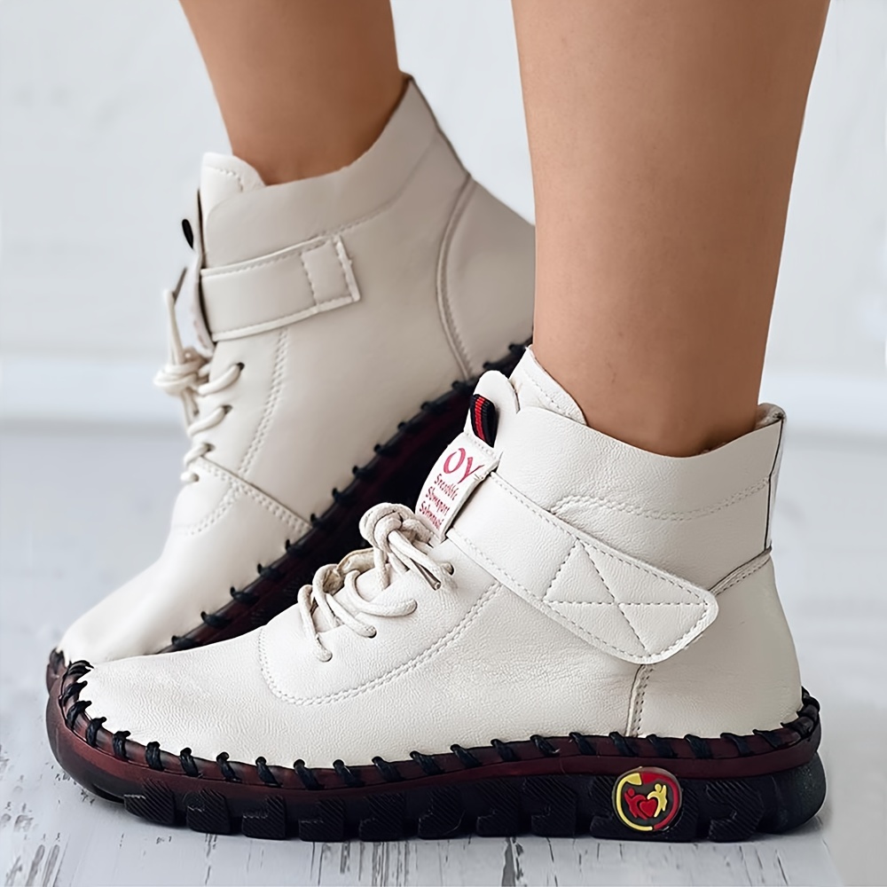 Women's High Top Boots Solid Color Solid Color Flat Shoes - Temu