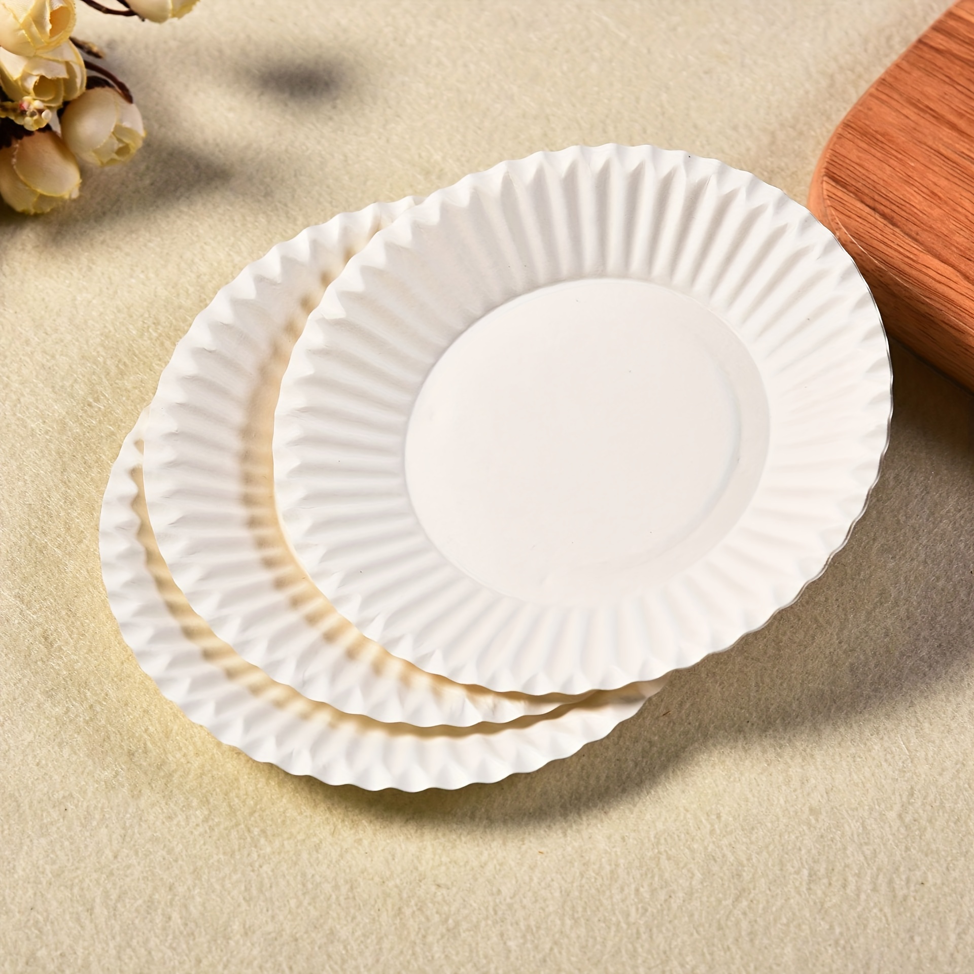 Paper Plates White Disposable Paper Plates Bulk Golden Round - Temu