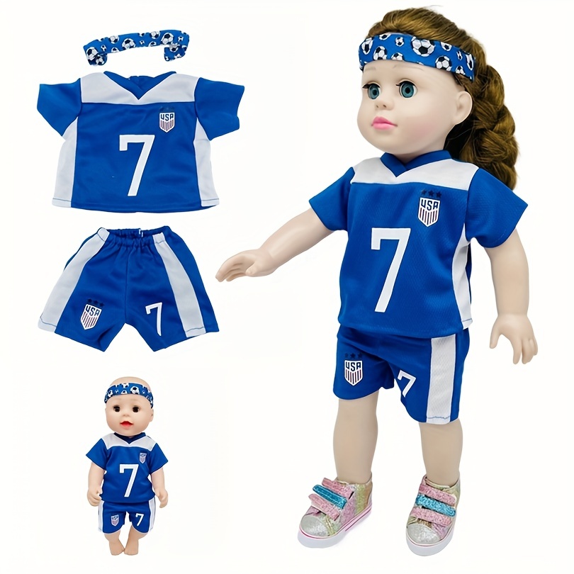 

Complete Soccer Outfit Set For 18 Inch Dolls - Includes Shirt, Shorts, And Headband - Fits 43cm New-born-baby-doll, Bitty-15-inch-baby-doll, And American-18-inch Dolls (d