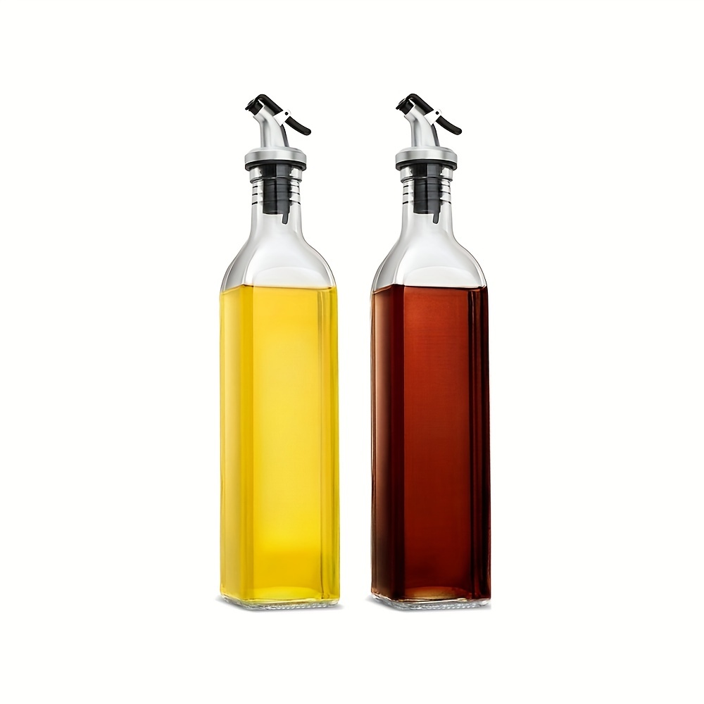 

2pcs Glass Square Seasoning Bottles Oil Bottle Leakproof Kitchen Oil Dispenser Oil Tank Sesame Oil Soy Sauce Vinegar Pot Seasoning Bottle Kitchen Gadgets (500ml/17oz)