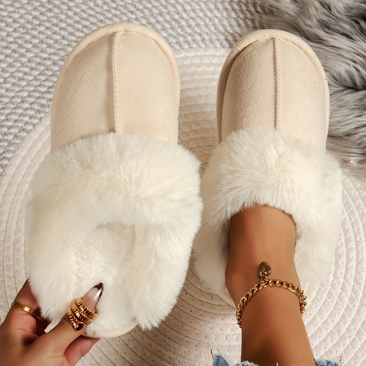 Women's Fluffy Indoor Slippers Warm Comfy Closed Toe Non - Temu