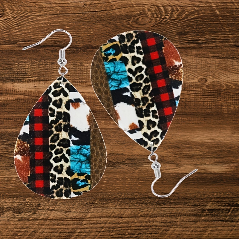 Leopard Print Leather Earrings Men's Party Gift