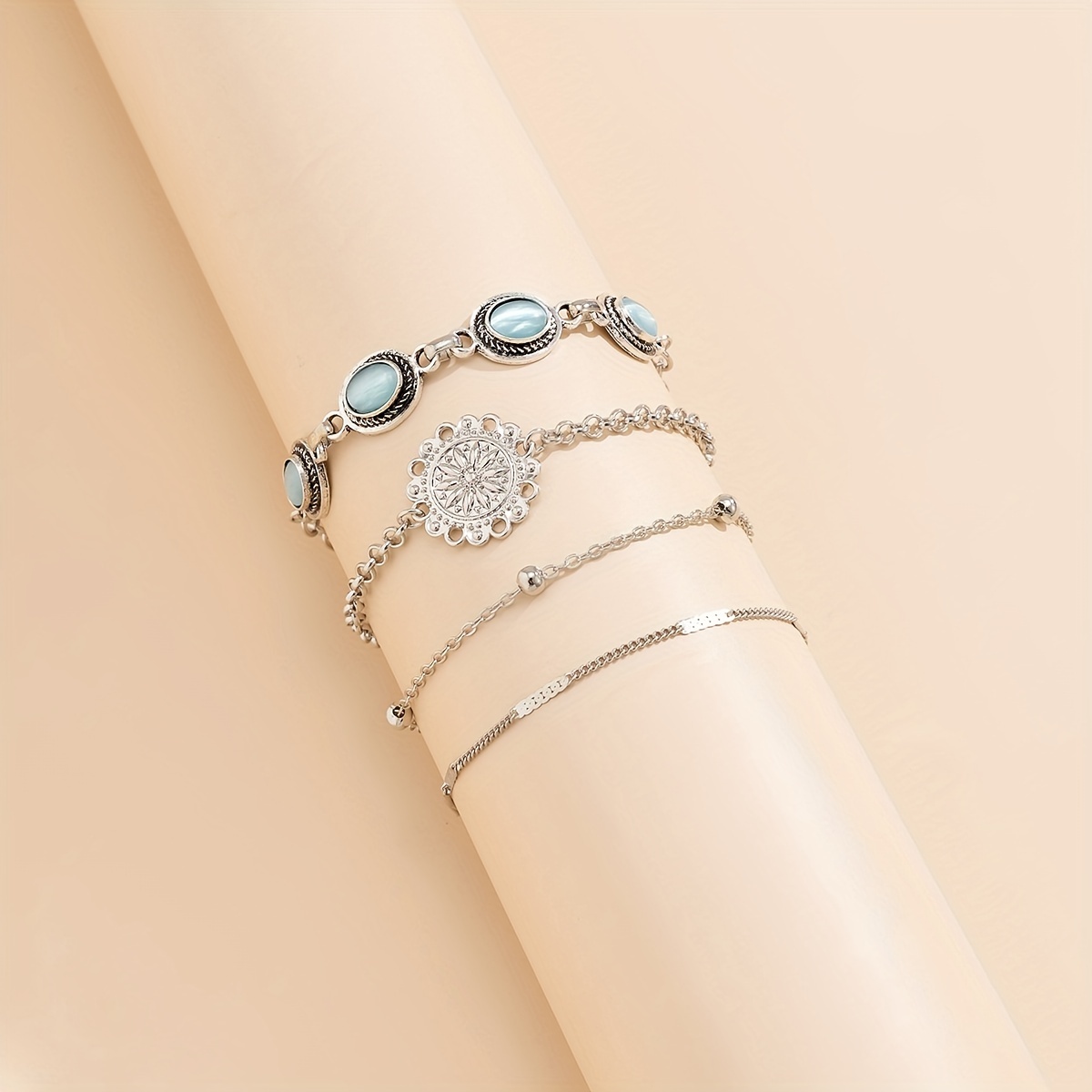 XIAQUJ A Set Fashion Diamond Star Moon Open Bracelet Jewelry Set Charm Bracelet Birthday Surprise Gift for Woman Girls Bracelets Silver, Adult Unisex
