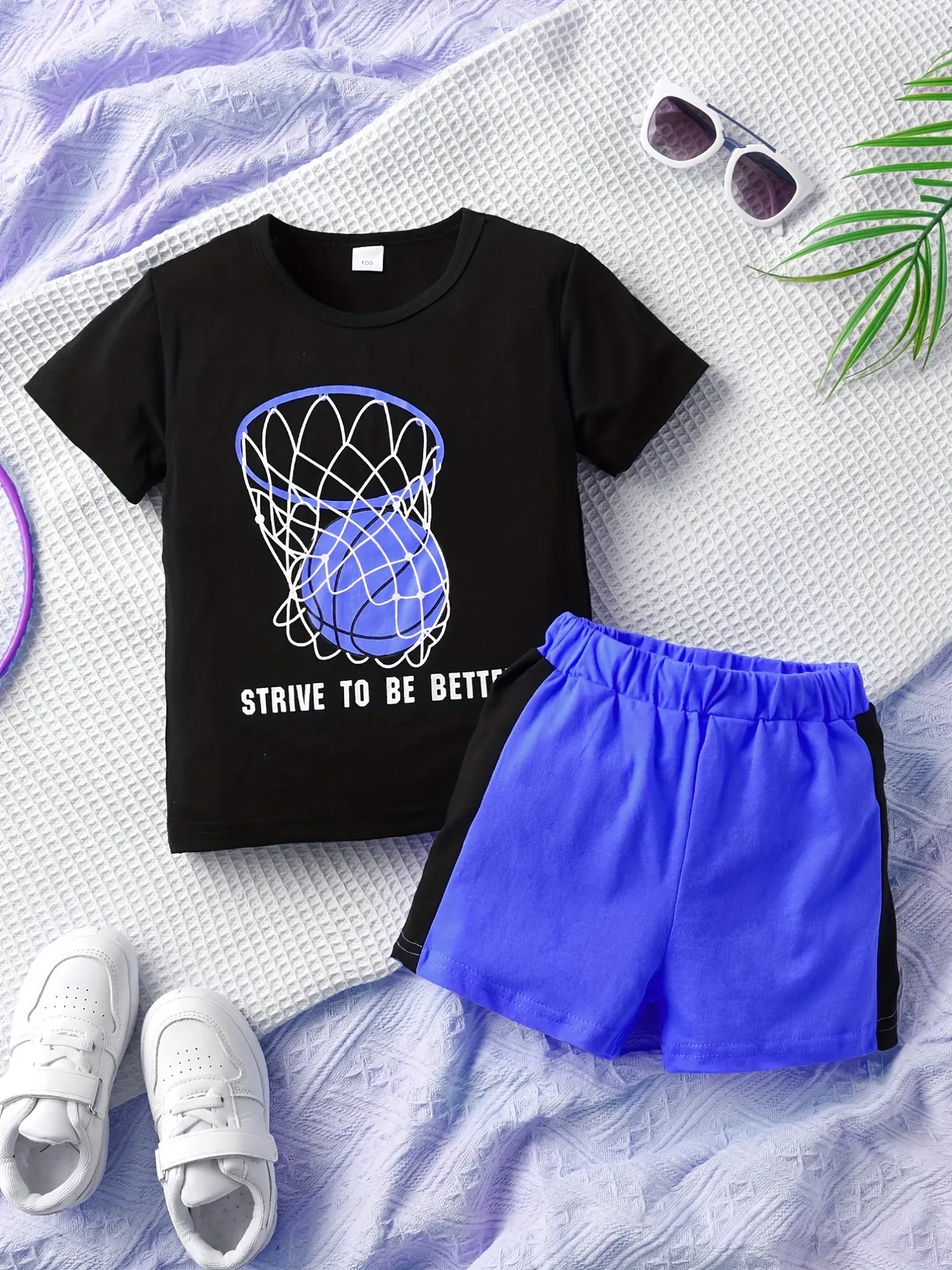 Boys Basketball Graphic Outfit Short Sleeves Round Neck T-shirt