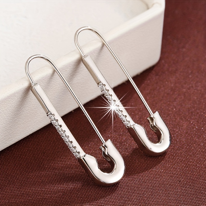 1 Pair Of Personalized Pin Design Inlaid Zirconia Ladies Earrings