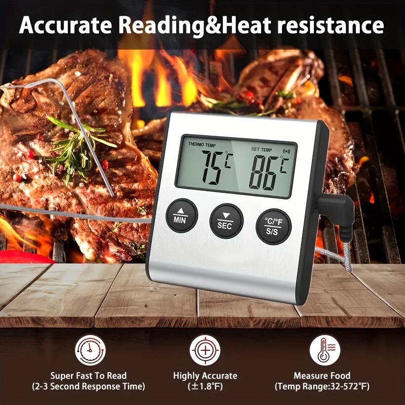 TP700 Mini Digital Thermometer Kitchen Meat Temperature Meter Timer Alarm  for Oven BBQ Grill Cooking with Stainless Steel Probe