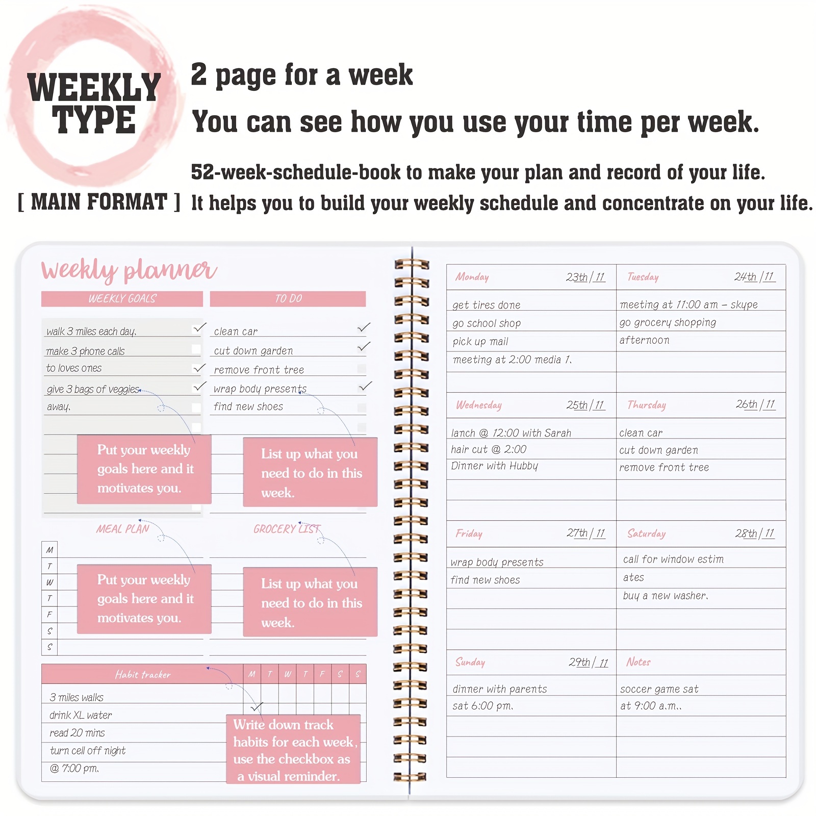 Weekly Planner Undated Planner Book with To-Do List,Weely Goals,Habit  Tracker, 5.7X 8 Inch for 52 Weeks Planning