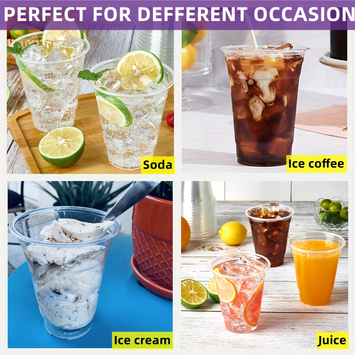 VCKK [100 Sets 12oz Crystal Clear Disposable Plastic Cups with Straws and Lids, to Go Cups for Iced Coffee, Smoothie, Milkshake, Lemonade, Cold