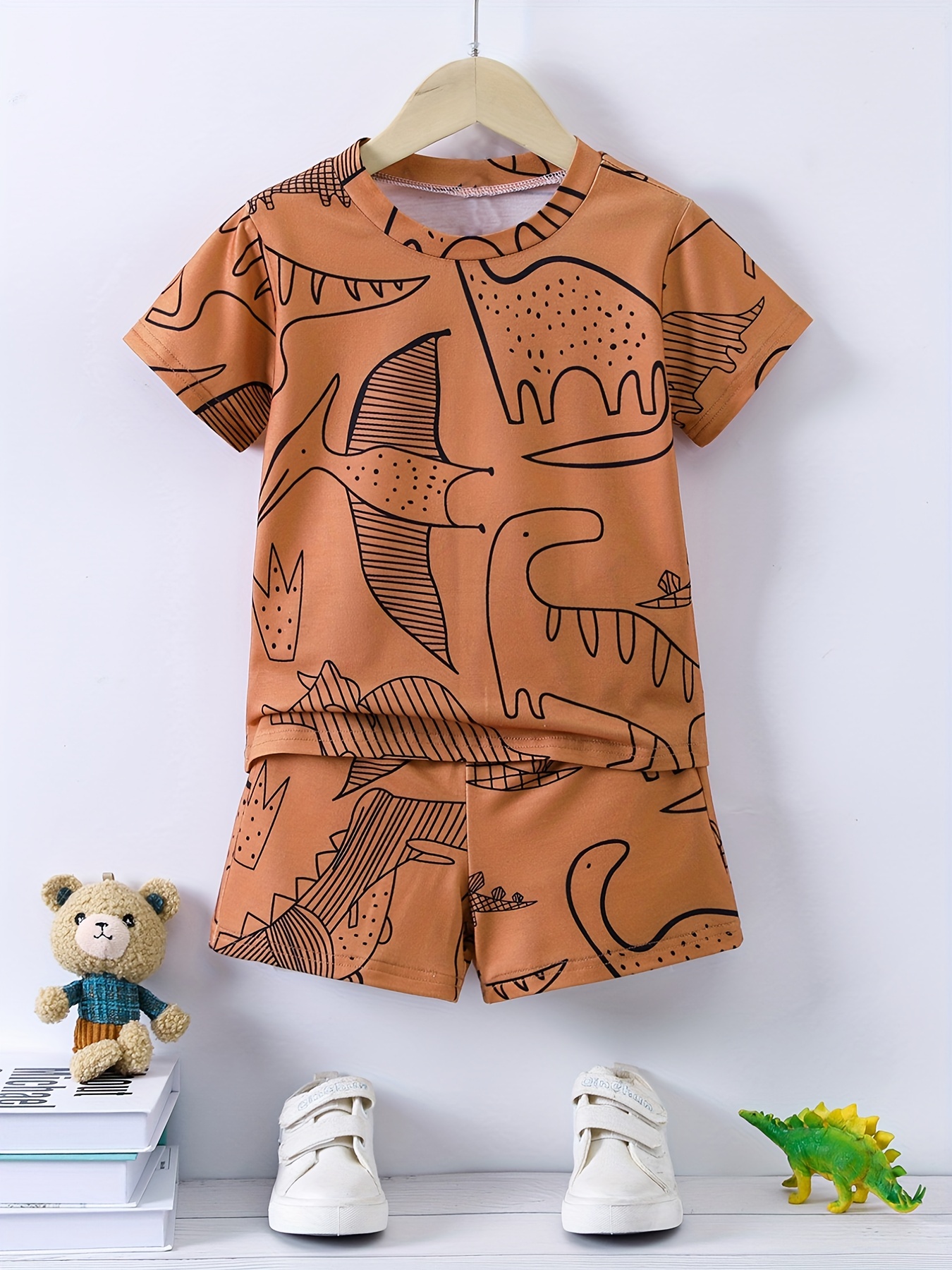 Round T shirt Summer World Dinosaur Shorts Boys Temu Kids Neck -