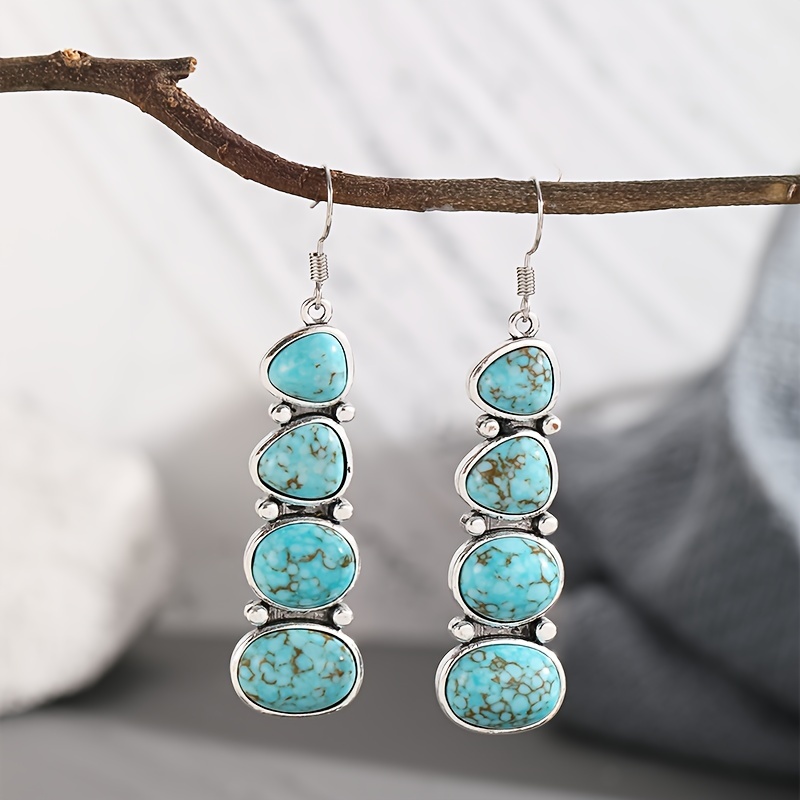

Irregular Pattern Road Faux Turquoise Earrings, Vintage Earrings, Trendy Party Jewelry, Holiday Birthday Gift For Women