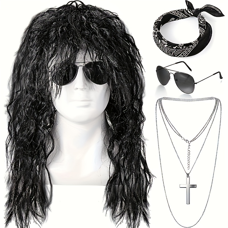 Conjunto de peluca y gafas negras cortas para hombre, accesorios