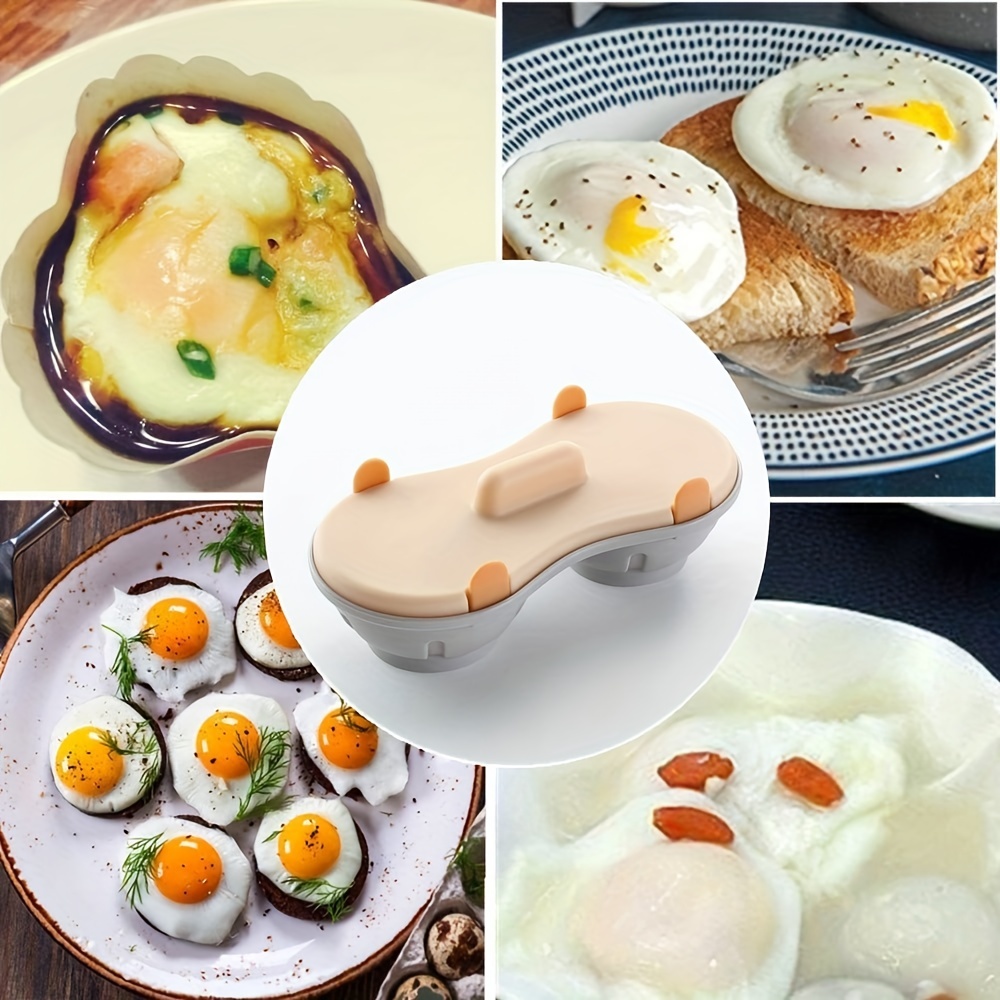 Microwave Egg Poacher, 2 Cavity Edible Silicone Drain Egg Boiler Set Double  Egg Cups for Boiled Eggs Egg Maker Poached Egg Cooker Steamer Kitchen