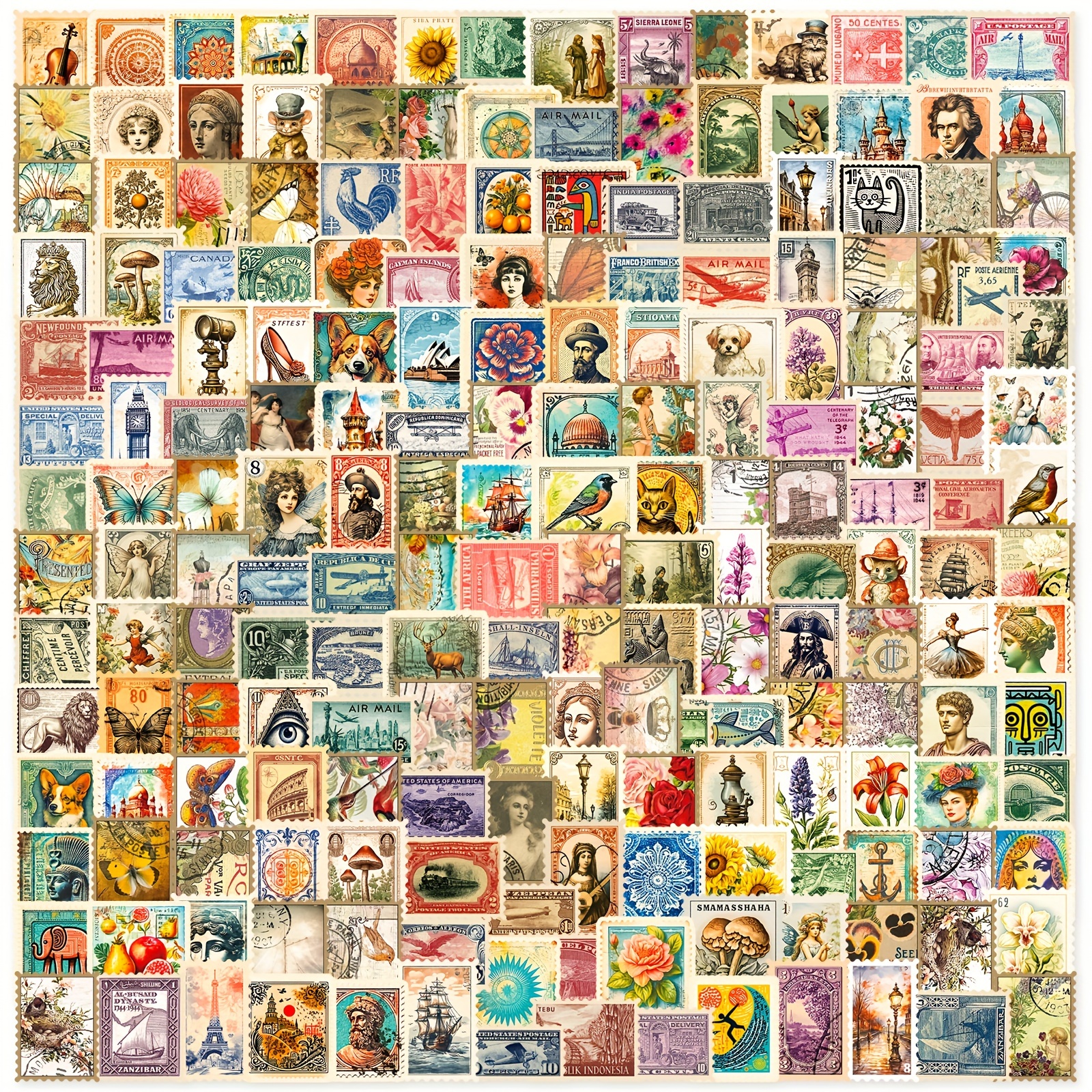 50 Uds. De Pegatinas De Sellos Postales, Paquete De Pegatinas De Viaje,  Etiqueta Impermeable, Pegatinas Decorativas Vintage Para Equipaje,  Pegatinas P