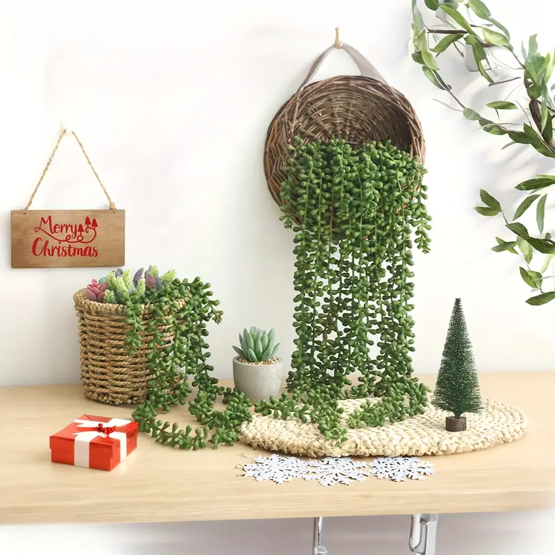 WERANDAH Artificial Succulents Faux Plant String of Pearls in Pot 3.75 |  Shelf Tabletop Greenery | Indoor Decor Dorms Home Office