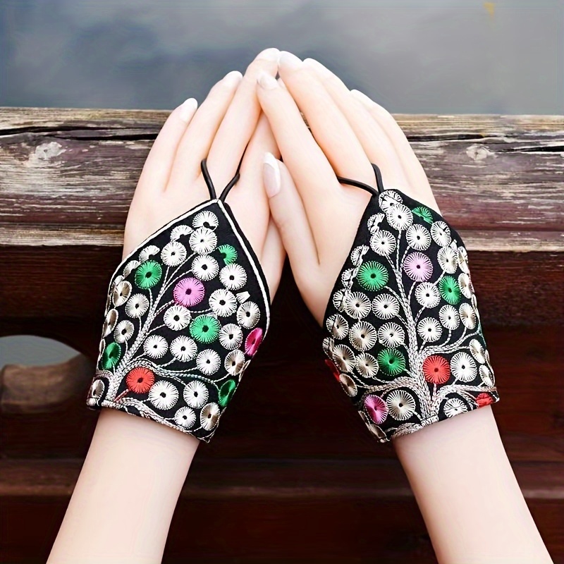 Vintage Niche Chic Embroidered Gloves Short Multicolor - Temu