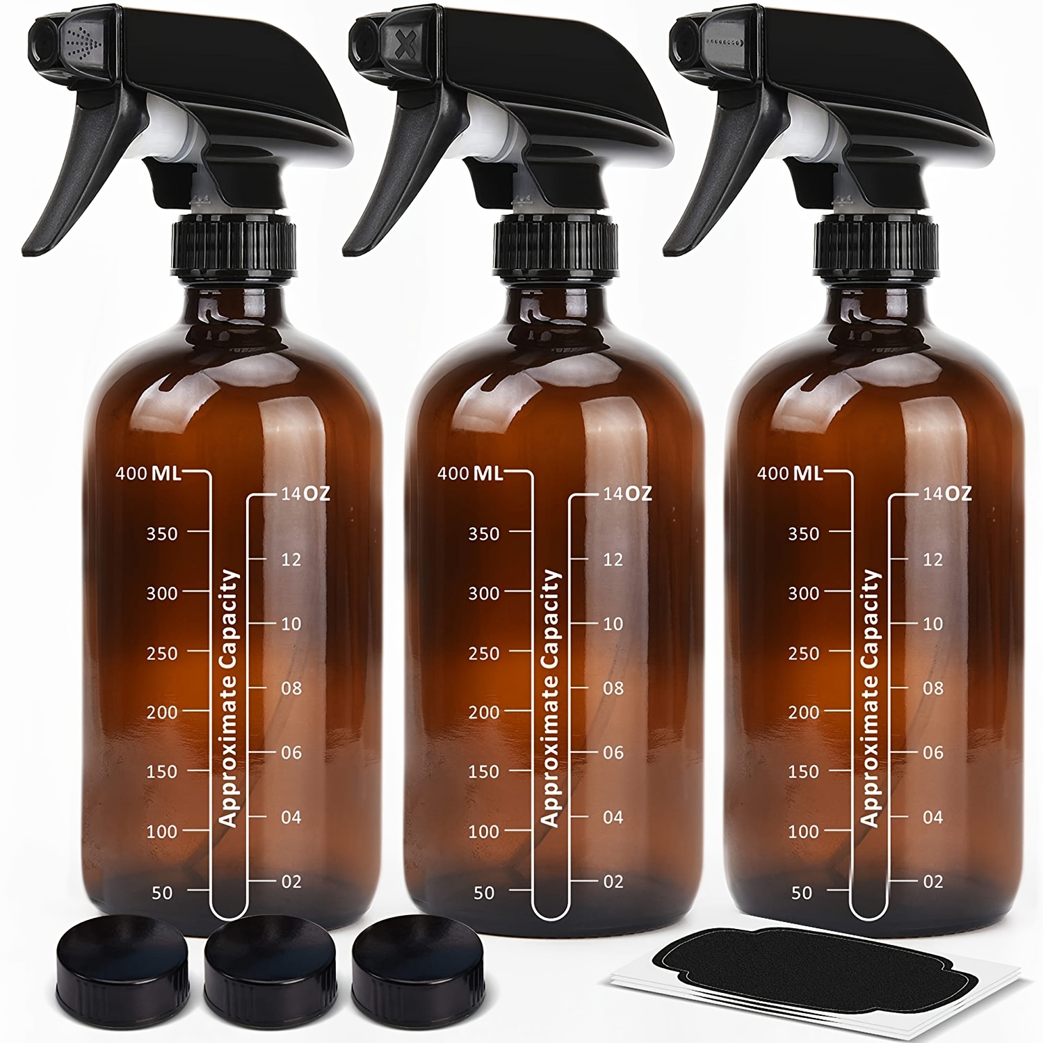 16oz Glass Spray Bottles with Measurements - Amber Empty Reusable