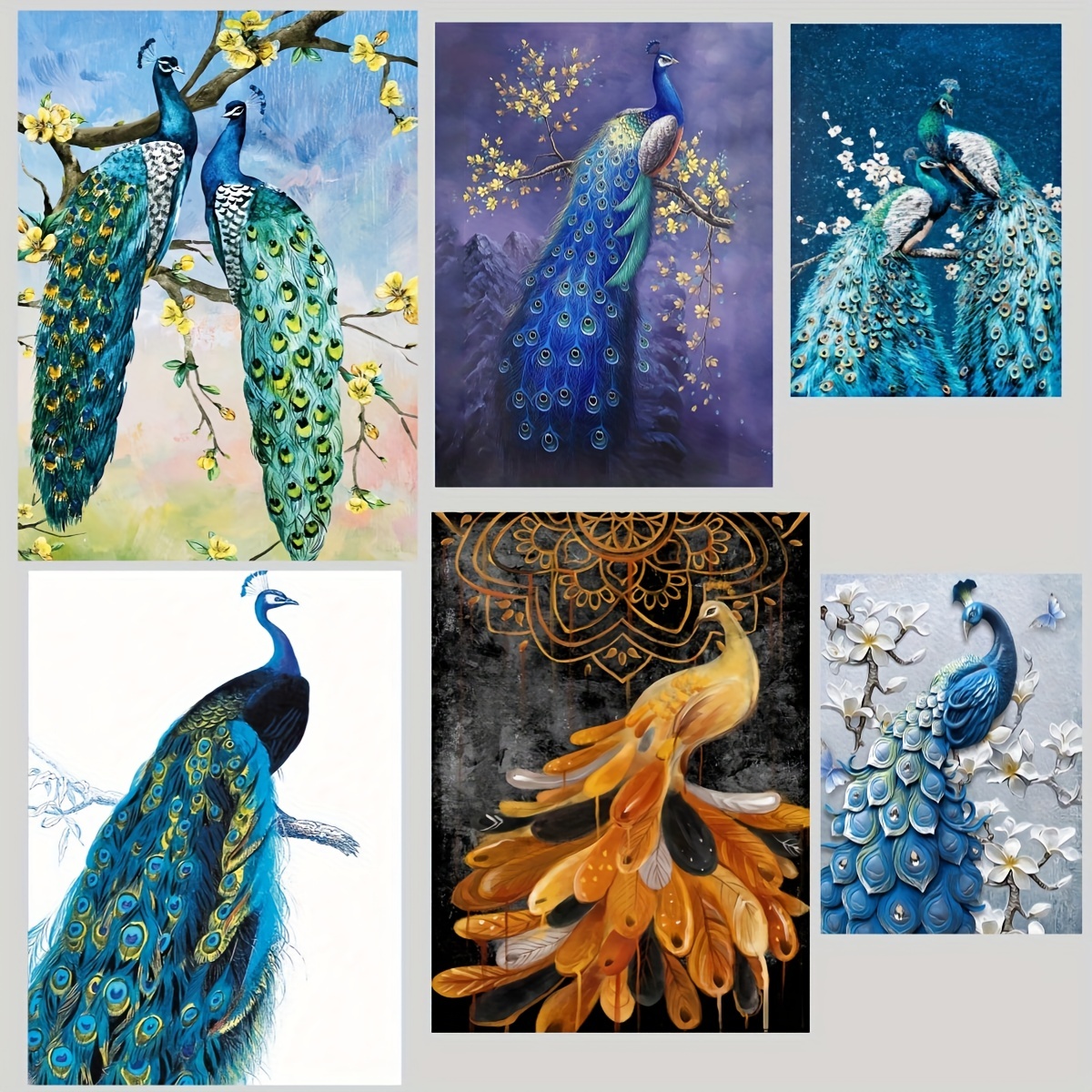 Canvas Painting Peacock And Flower Oil Painting Wall - Temu