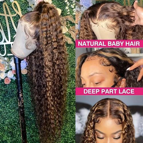13x4 Long Deep Curly Lace Front Human Hair Wig with Natural Hairline and Baby Hair - 180% Density for Natural-Looking Style