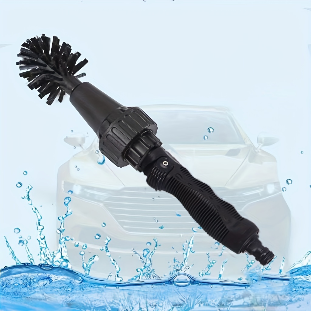 Water-powered cleaning brush with rotating head (Brush Hero Wheel