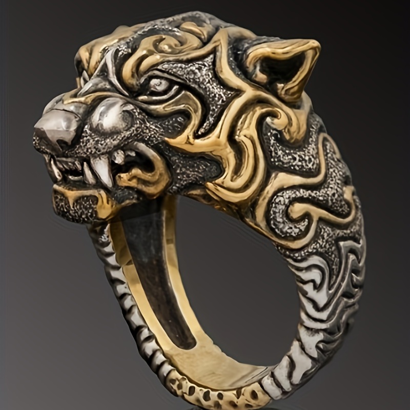 Leopard Head Ring, Retro Two Tiger Head Design