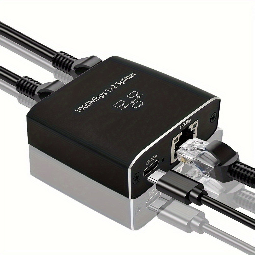 Gigabit Ethernet Splitter 1 to 2 - Network Splitter with USB Power Cable,  RJ45 Internet Splitter Adapter 1000Mbps High Speed for Cat 5/5e/6/7/8 Cable