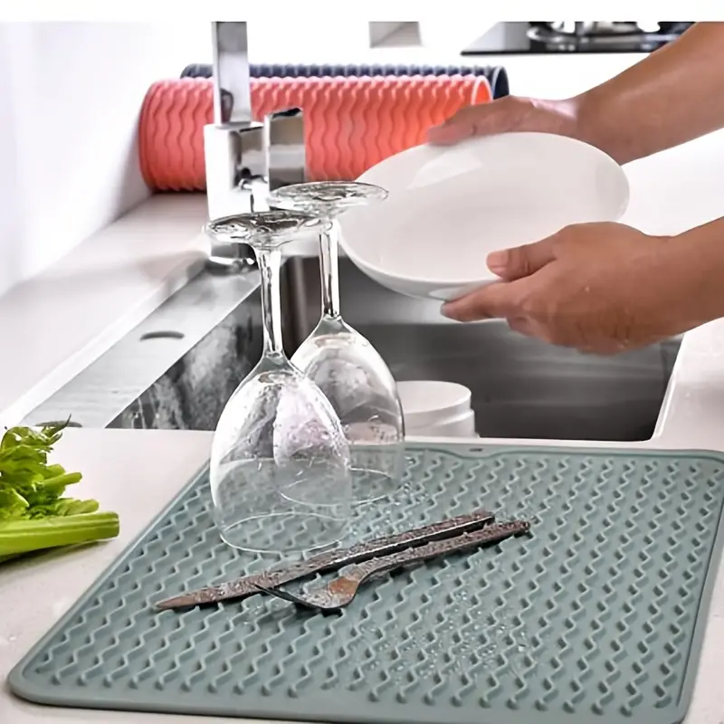 1pc Dish Drying Mat, Silicone Drying Mat, Heat Resistant Mat, For Kitchen  Counter Sink Fridge Drawer Liner - Temu