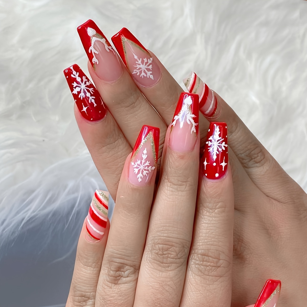 Rainsin Christmas Press on Nails Long with Pink and Water Diamond Designs,  Full Cover Long Christmas Fake Nails Glossy Christmas Long Christmas Acrylic  French Nails for Women, 24 Pcs - Walmart.com