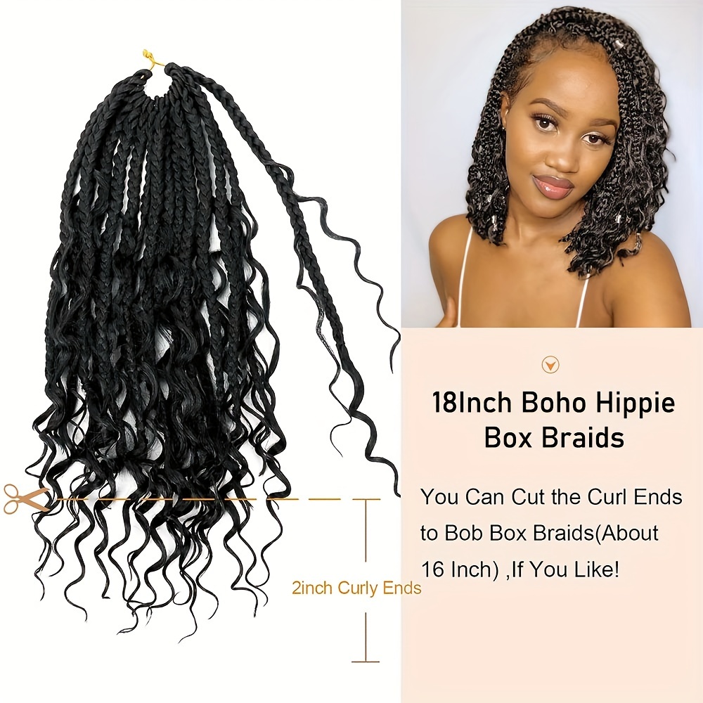 Boho Box Braid Crochet Hair 24Inch Long Goddess Braiding 1B Synthetic  Bohemian Braids Curly Ends Hair Extensions for Black Women