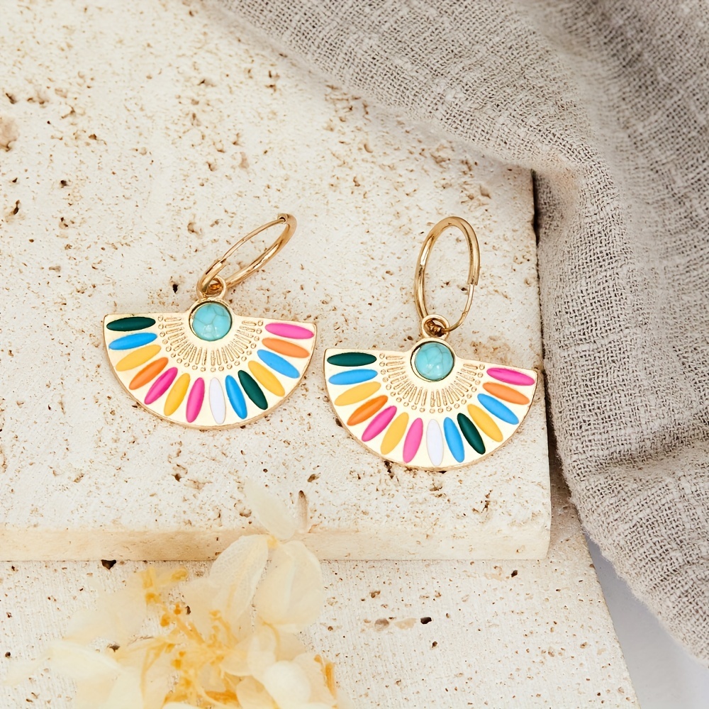 Colorful Enamel Design Enamel Hoop Earrings Vintage Elegant - Temu