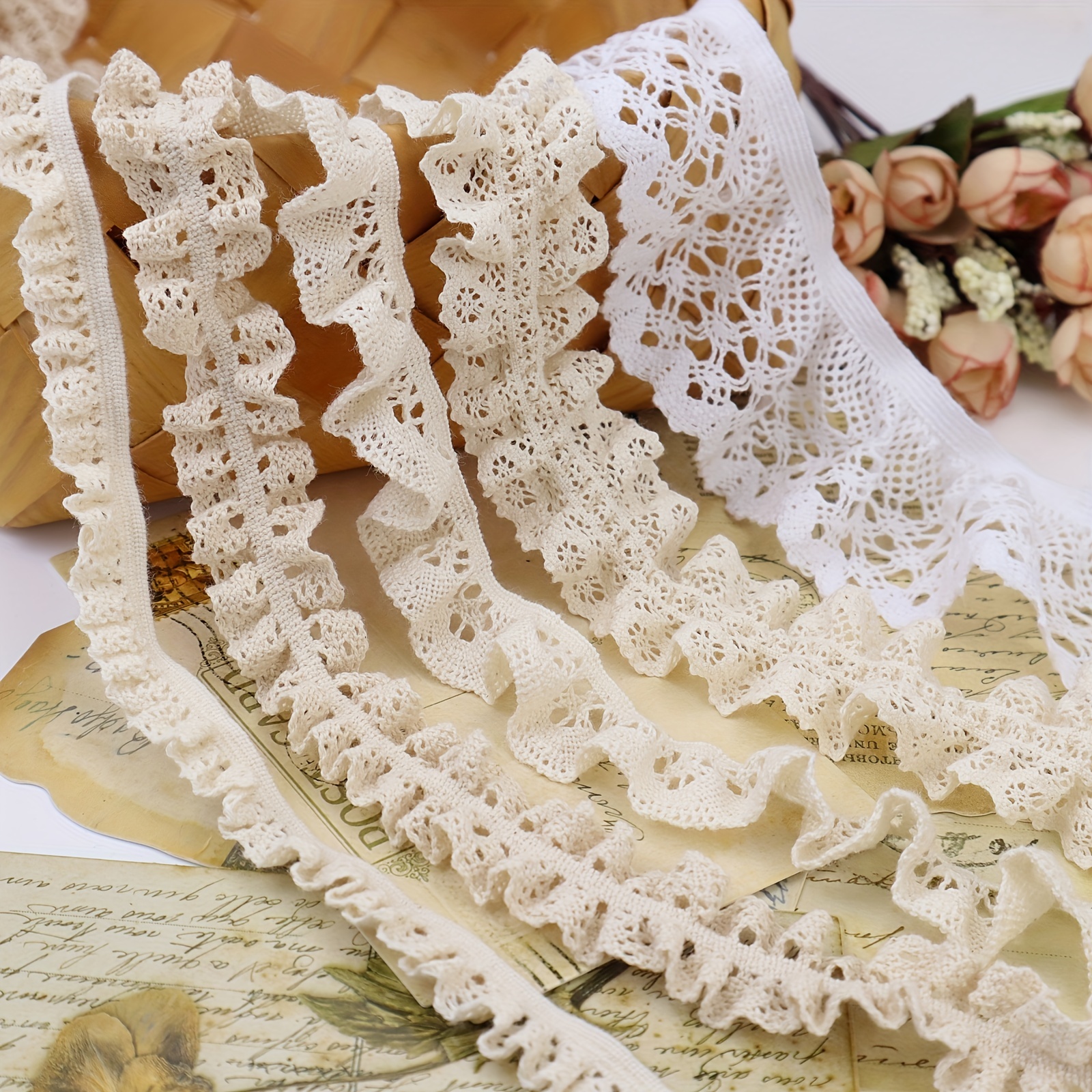  Stretch Lace Trim Elastic-Frilly Trim for Socks-Delicate Lace  Ribbon for Craft-Gathered Crocheted Lace Trim DIY Craft Ribbon (5Yards  Vintage Elastic lace Trim)