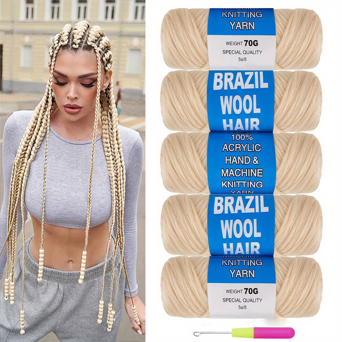 Brazilian Yarn Wool Hair for Braids Braiding Hair with Yarn 100% Acrylic  Brazilian Wool Hair for African Crochet Braided Hair Senegalese Twist Box