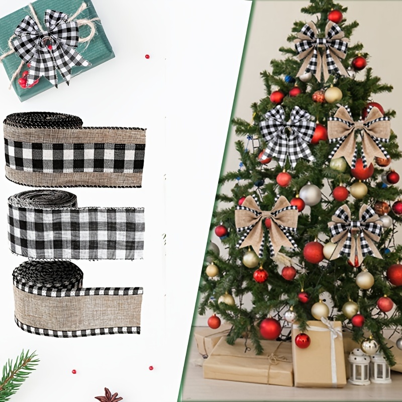 2 Rolls Black and White Christmas Checkered Ribbon Christmas