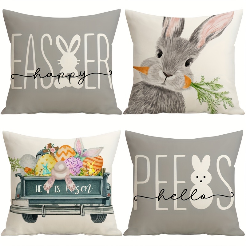 

4pcs, Easter Linen Cushion Cover, Cushion Cover, Pillow Cover, Room Decor, Bedroom Decor, Sofa Decor, Collectible Buildings Accessories (cushion Is Not Included)