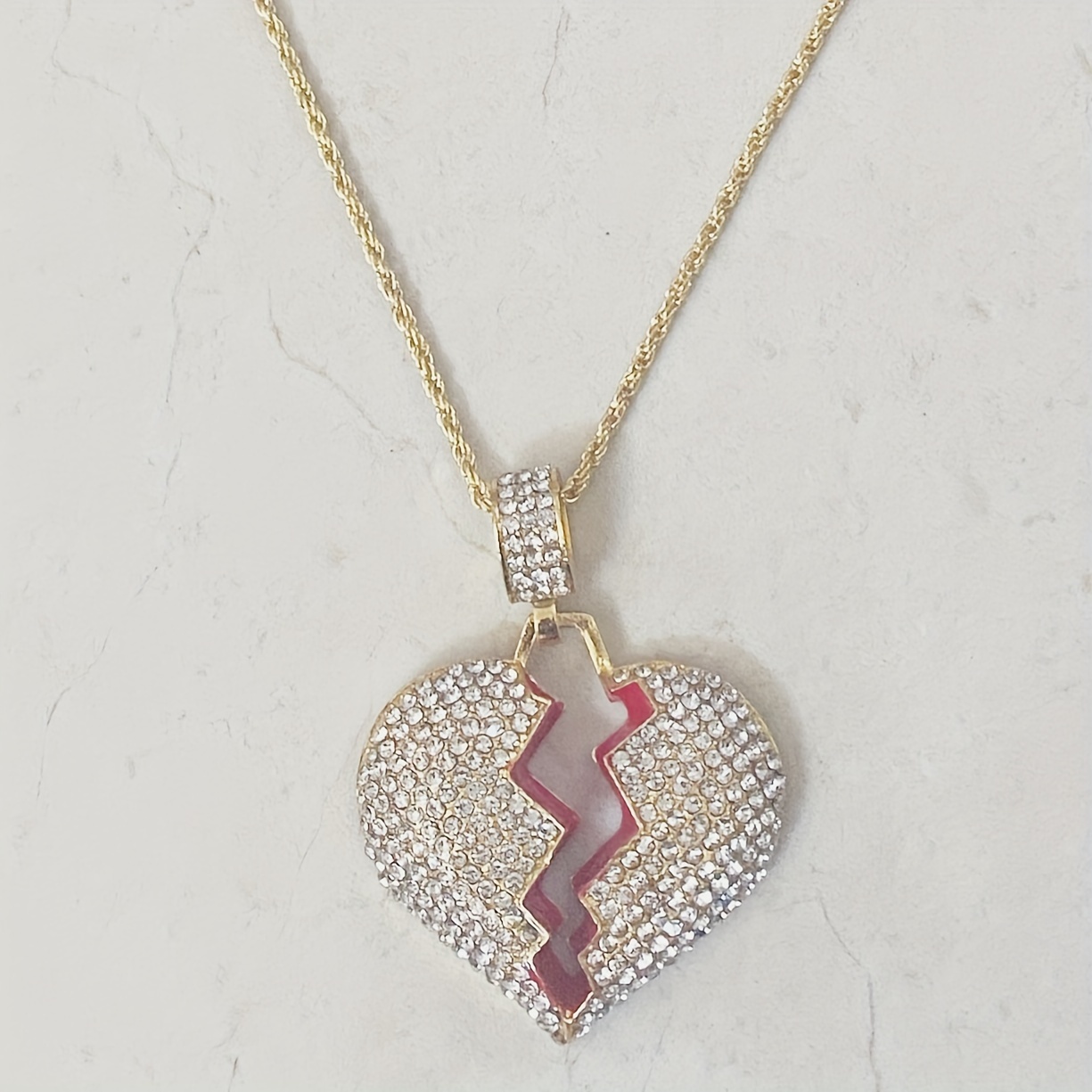 Men's Fashionable Rhinestone Broken Heart & Letter Pendant Necklace